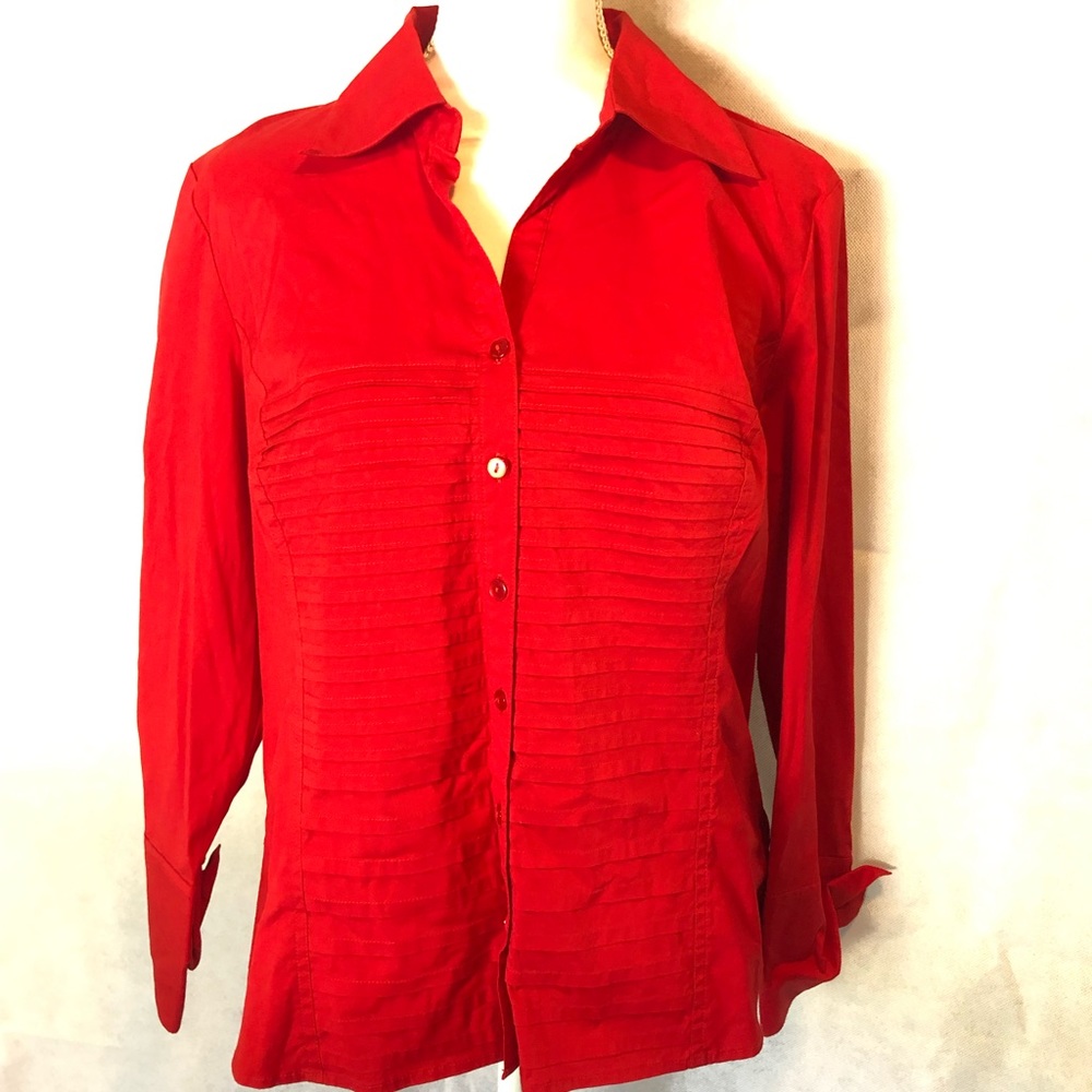 RED button up blouse